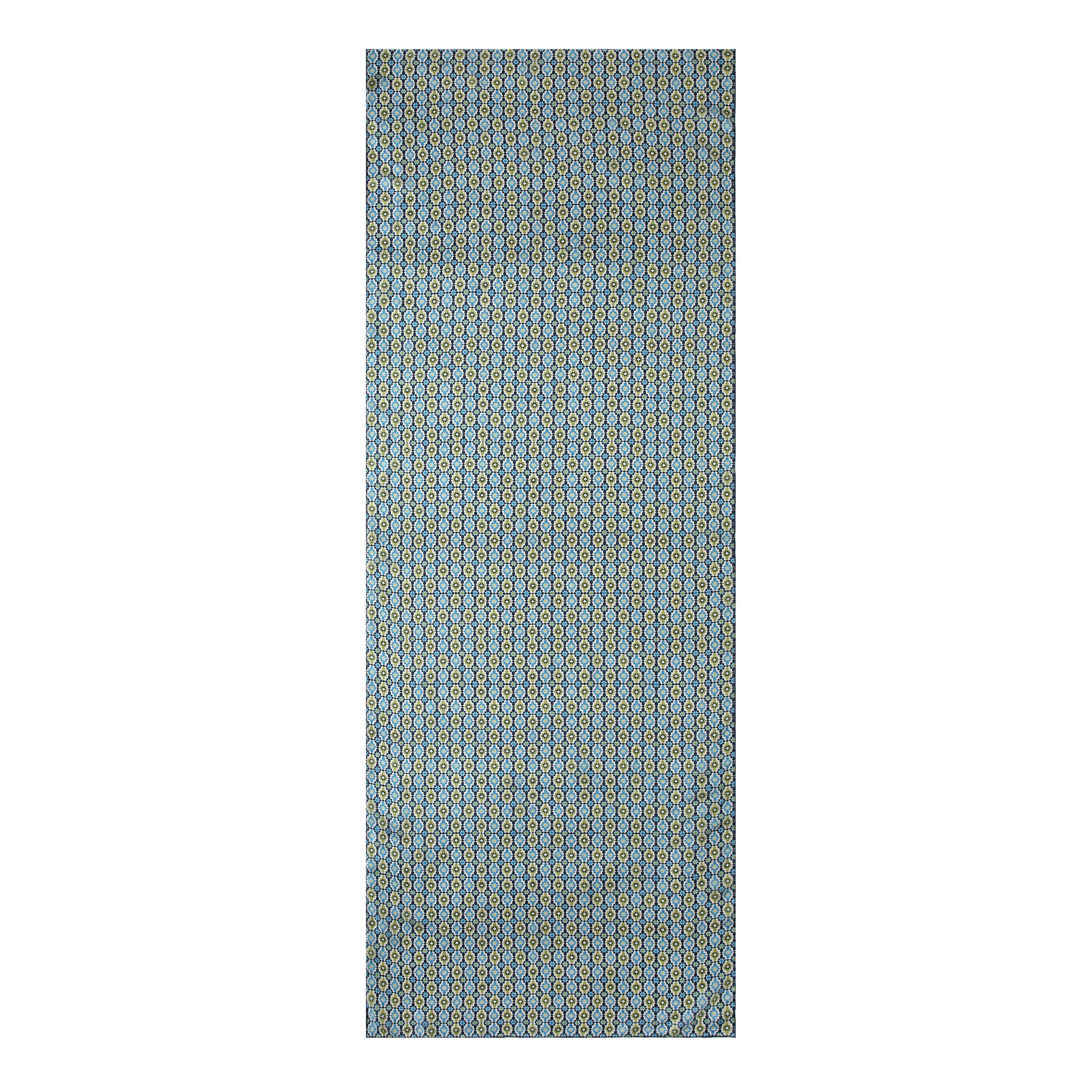 Blue Silk Scarf Alhambra Rosettes Ayad shown flat with the full lattice of stars and rosettes
