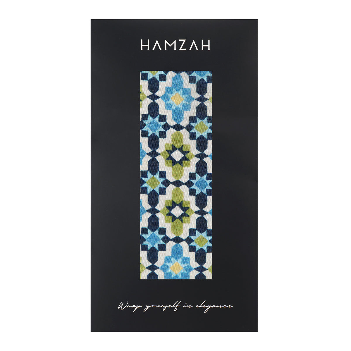 Blue Silk Scarf Alhambra Rosettes Ayad in its Hamzah gift packaging