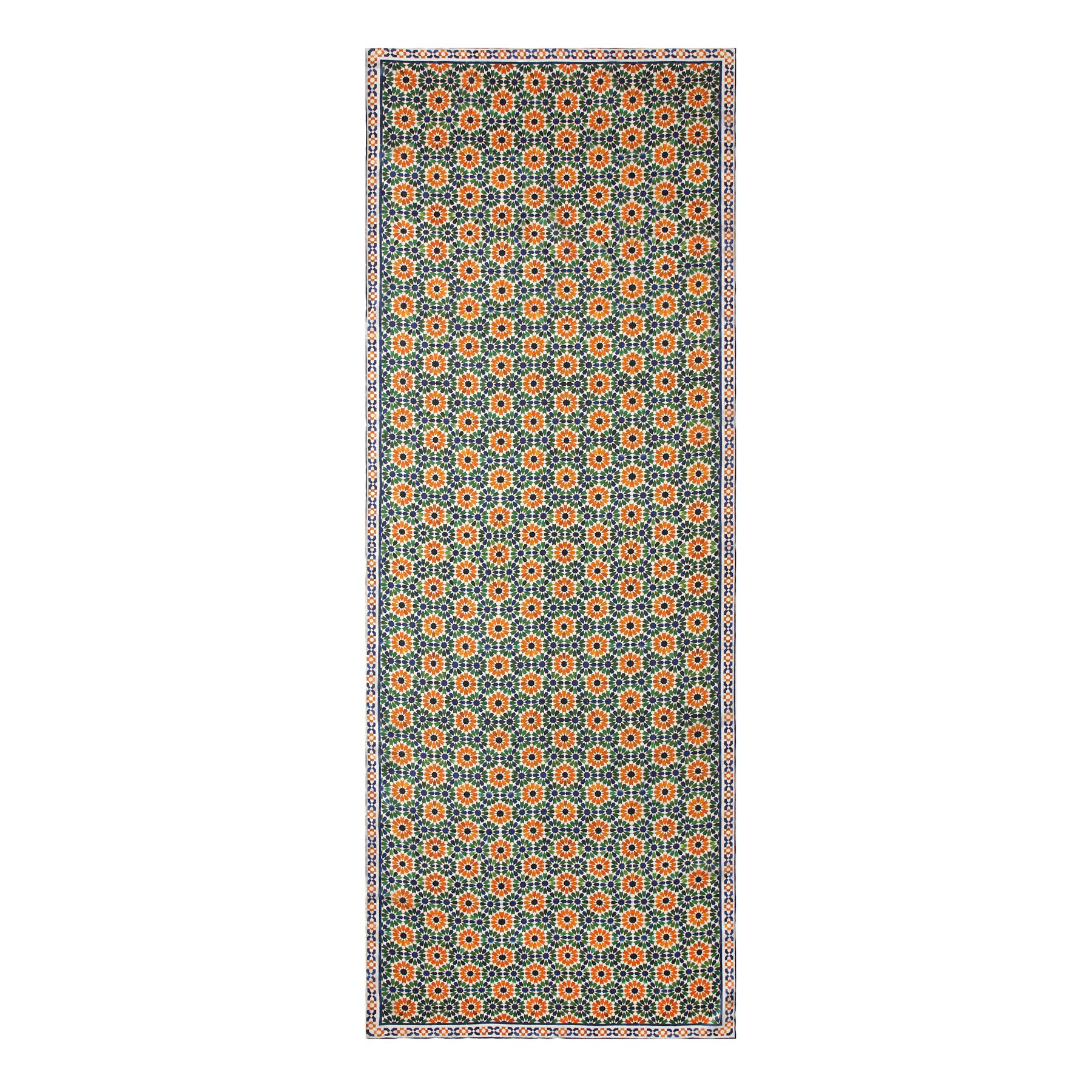 Orange and Green Silk Scarf Alhambra Stars Nur shown flat, with the tiled border at each end