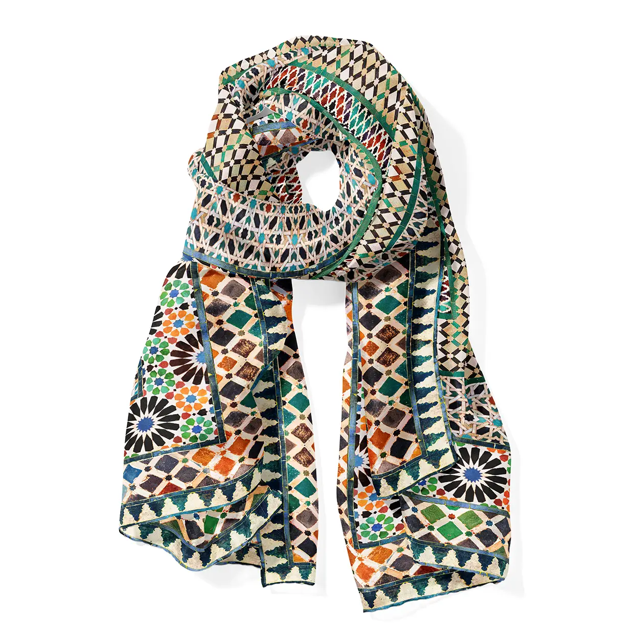 Multicolor silk scarf inspired by islamic art patterns