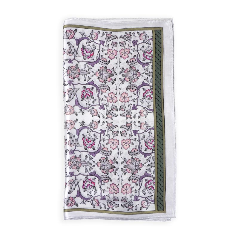 Gray Silk Scarf with Ottoman Floral Print Halkar