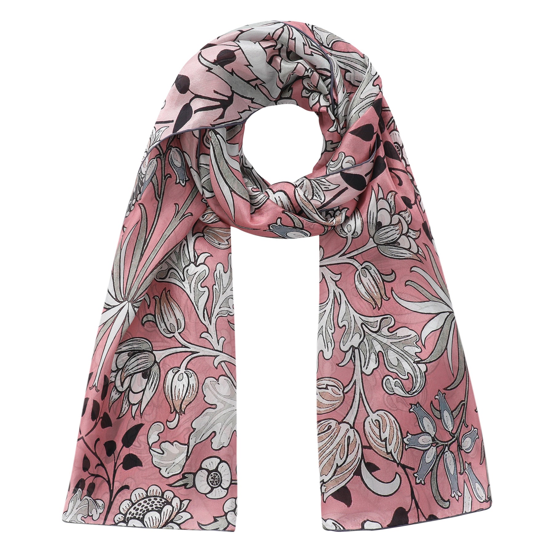 Floral Pink Scarf - William Morris - 100% Habotai Silk