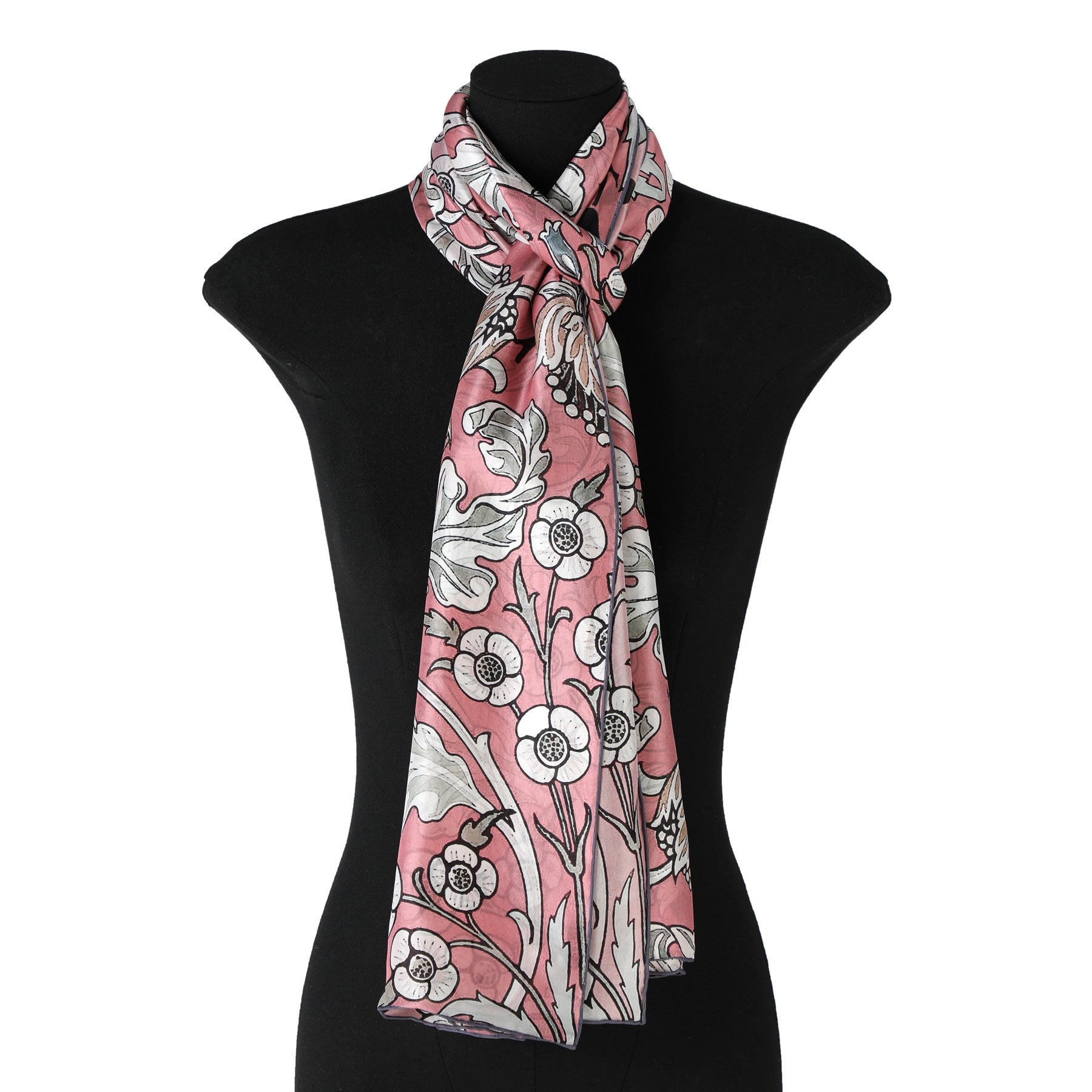 Floral Pink Scarf - William Morris - 100% Habotai Silk