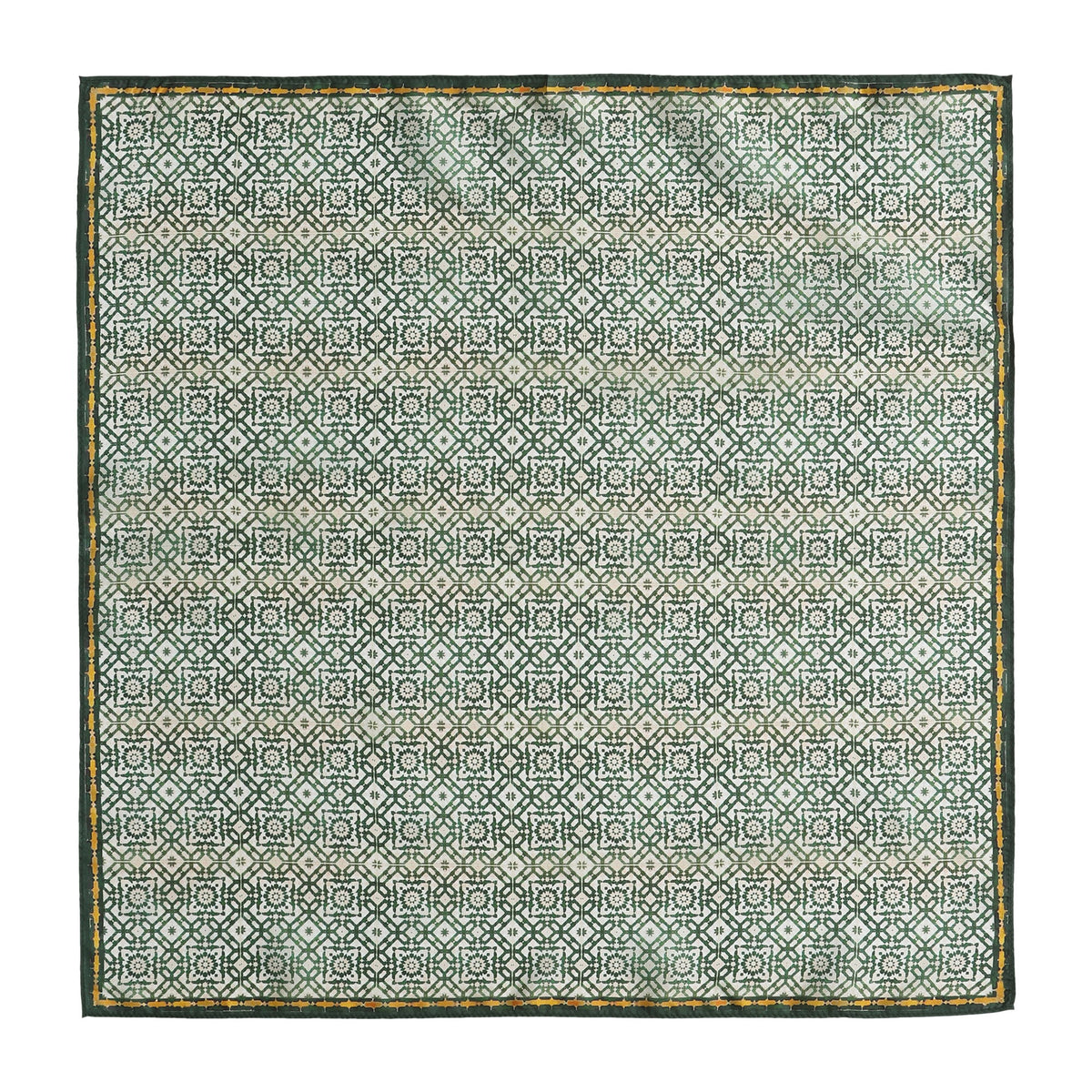 Green Silk Square Scarf Azahar shown flat, the full square with its border