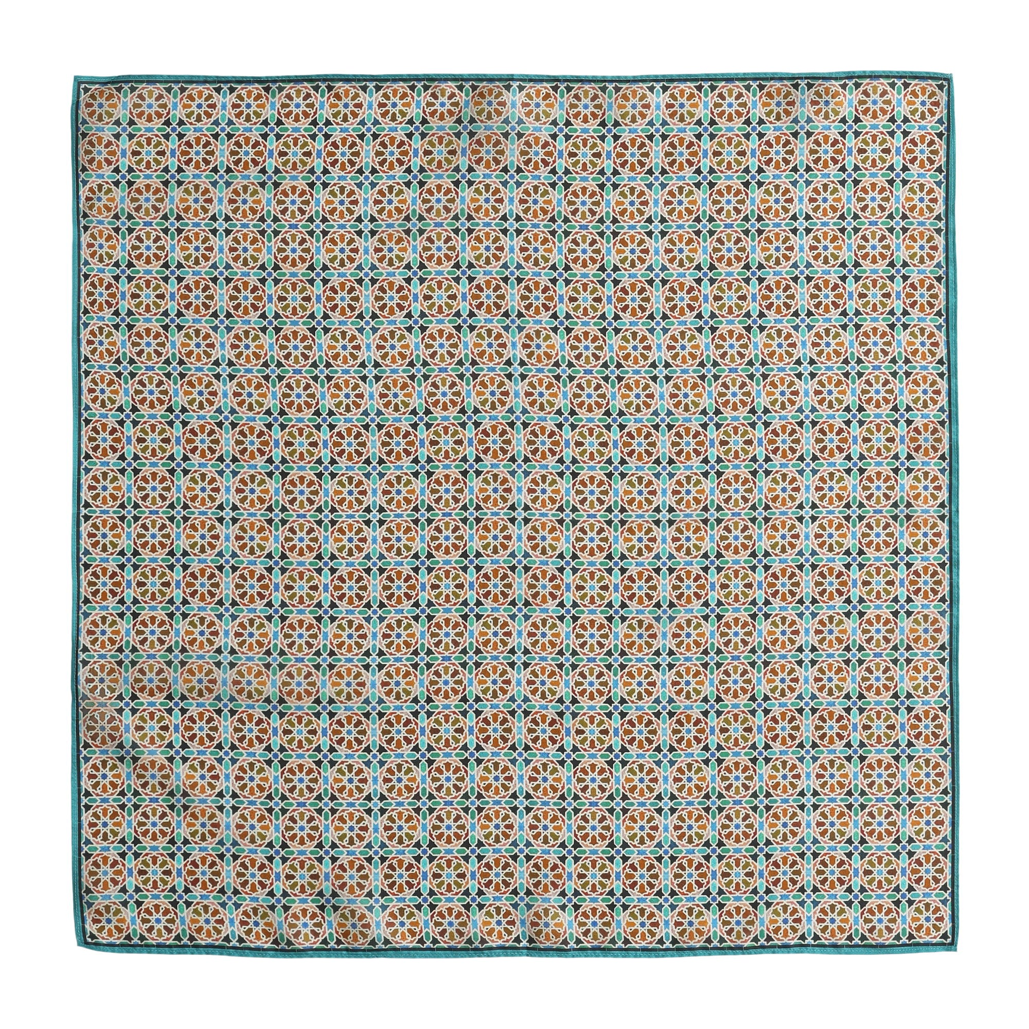 Orange Silk Square Scarf Wallada shown flat, the full square with its border