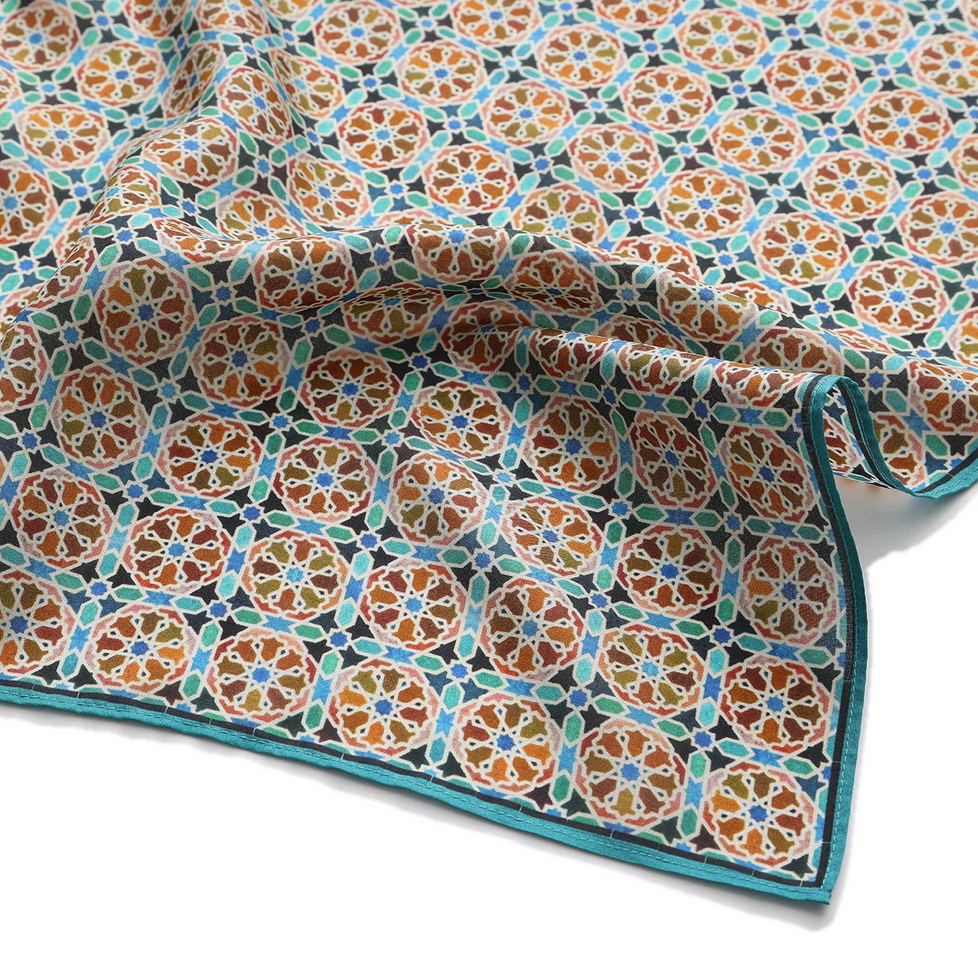 Orange Silk Square Scarf Wallada draped to show how the silk falls