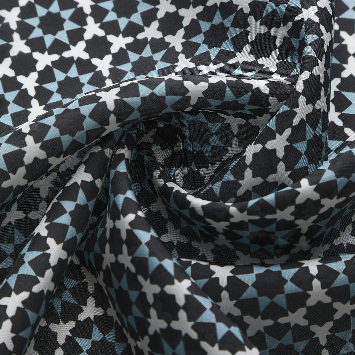 Black and Grey Silk Square Scarf Zoraida draped to show how the silk falls