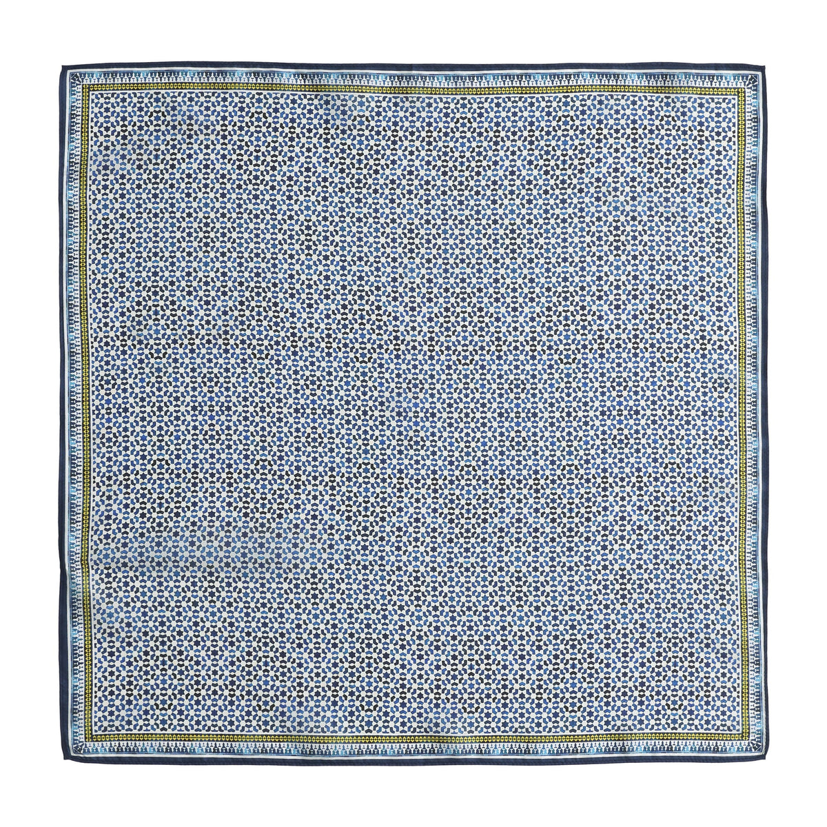 Blue Silk Square Scarf Basma shown flat, the full square with its border