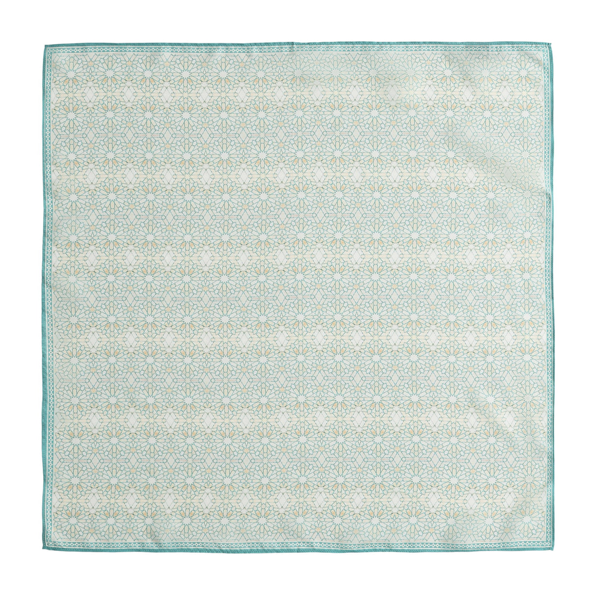 Turquoise Silk Square Scarf Lubna shown flat, the full square with its border