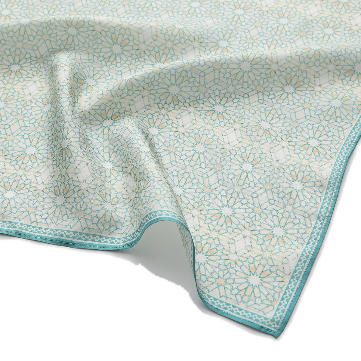Turquoise Silk Square Scarf Lubna draped to show how the silk falls