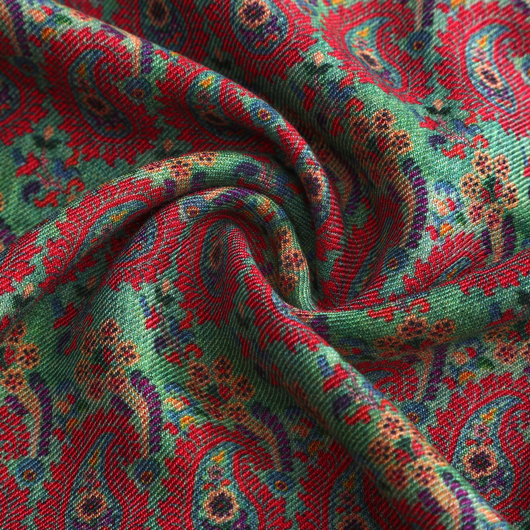 Full view of Ufuq silk and wool scarf showing traditional Moroccan pattern