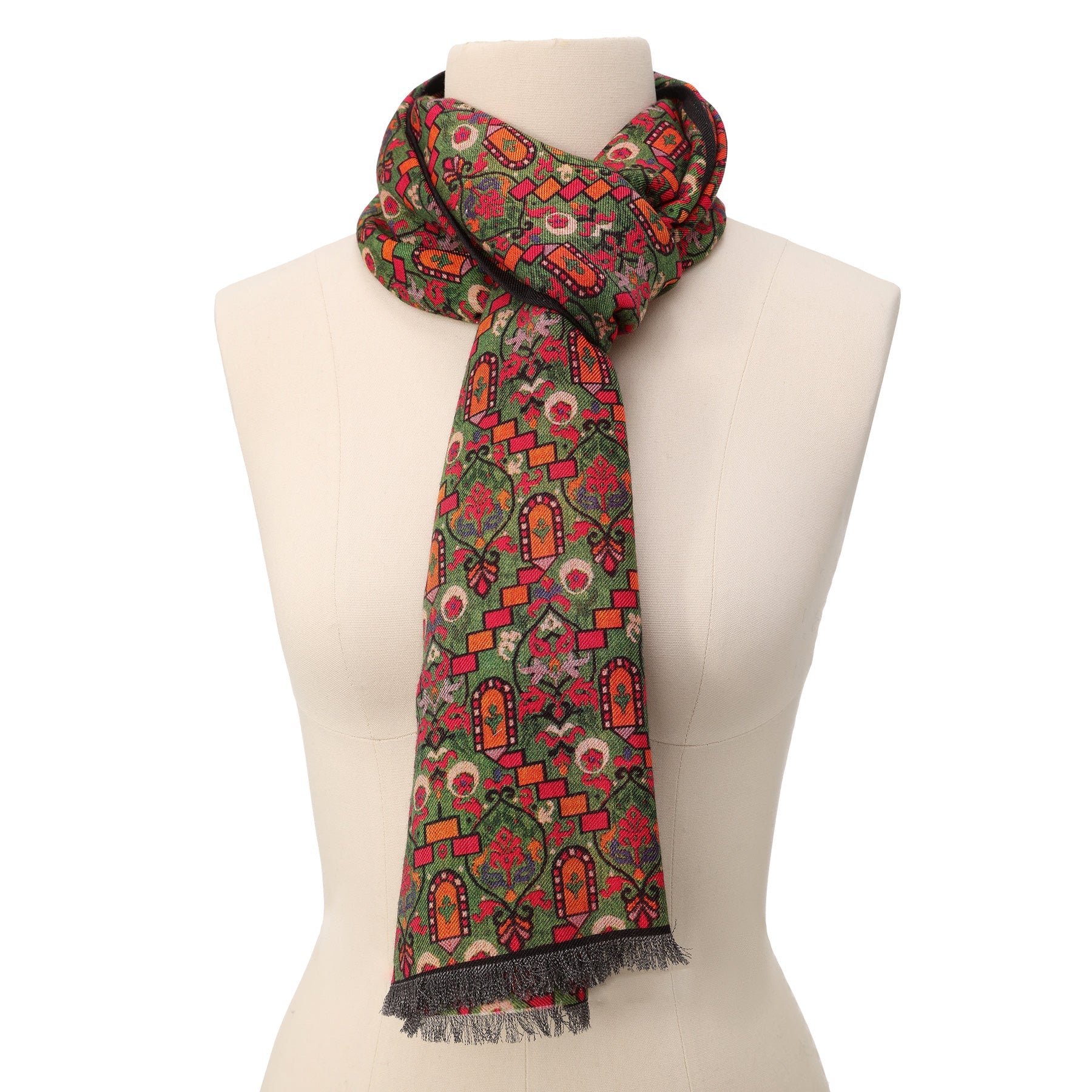 Full view of Sarab silk and wool scarf showing traditional Moroccan pattern