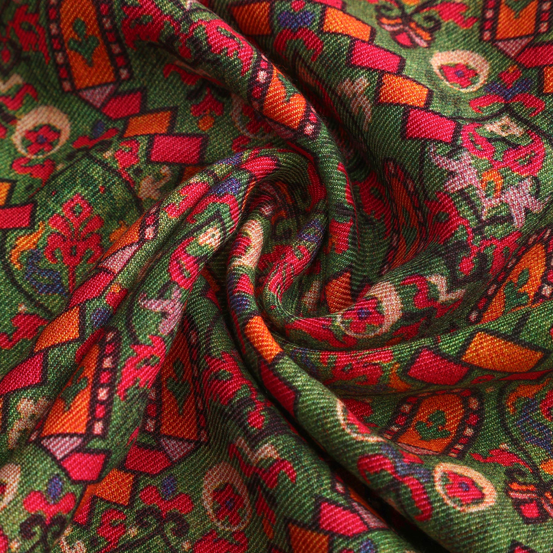 Close-up detail of Sarab double-sided wool and silk scarf design