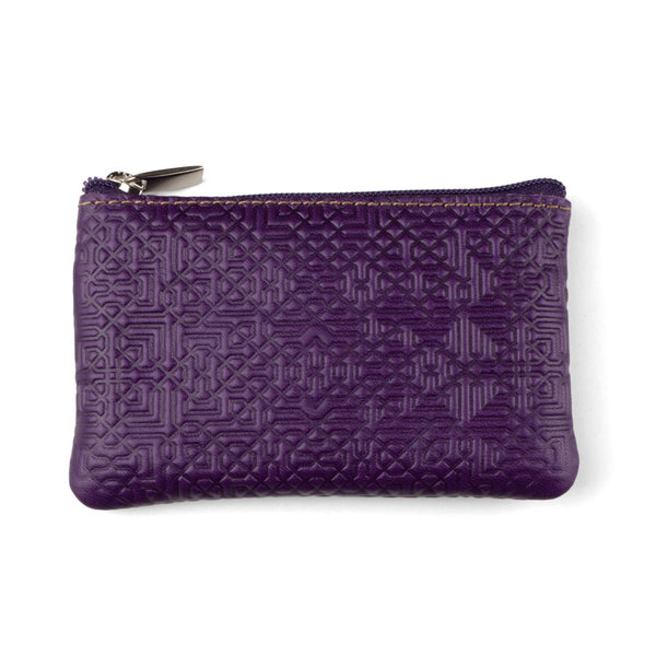 leather coin purse handmade in Spain with purple leather