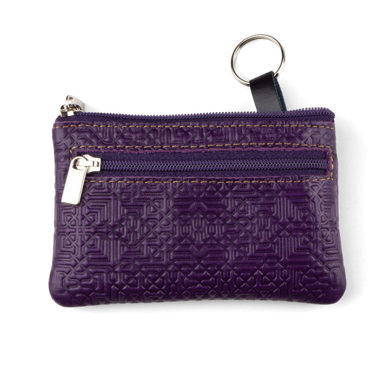 Purple coin purse made in Spain with cowhide leather