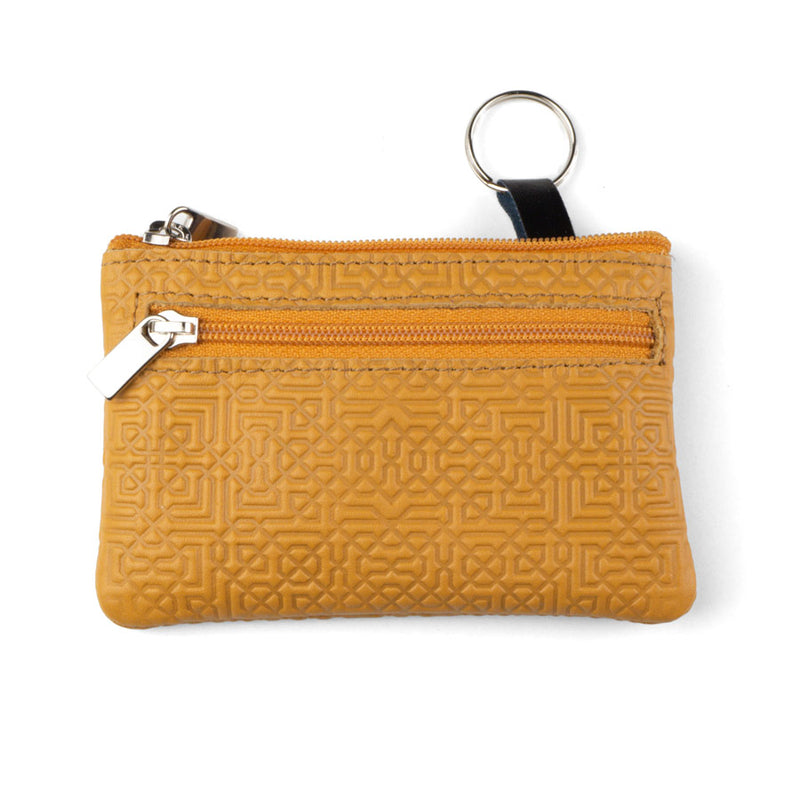 Leather purse with keychain embossed with islamic art pattern