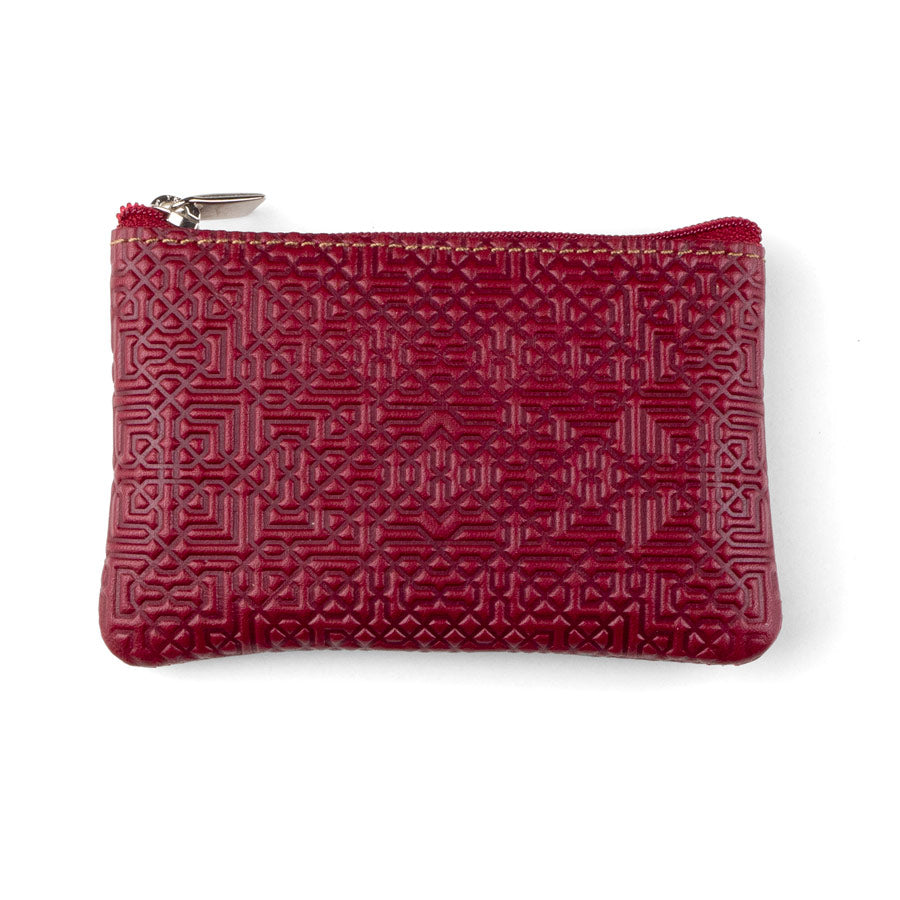 Red leather coin purse with keychain