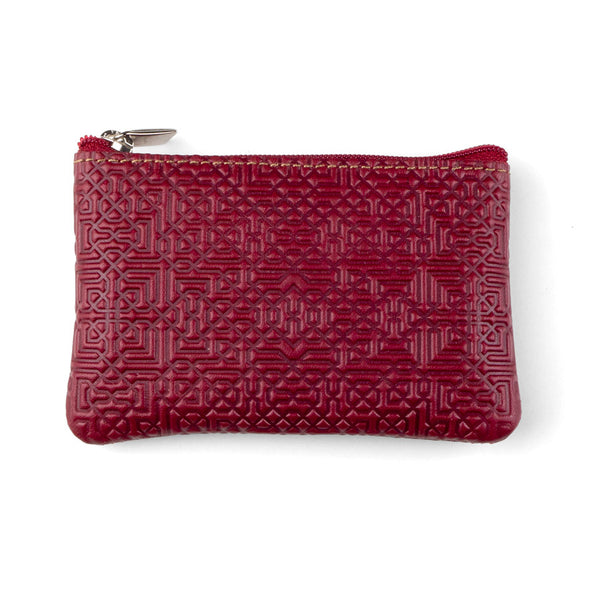 Red leather coin purse with keychain