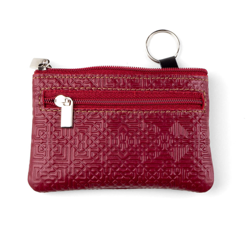 Red leather coin purse with keychain