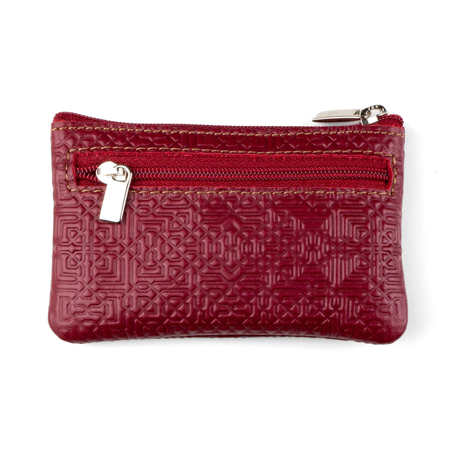 Red leather coin purse with keychain