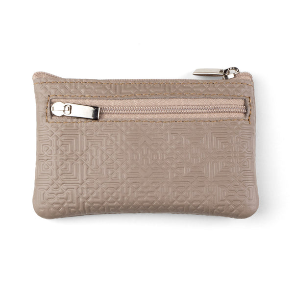 Taupe Leather Coin Purse with Keychain