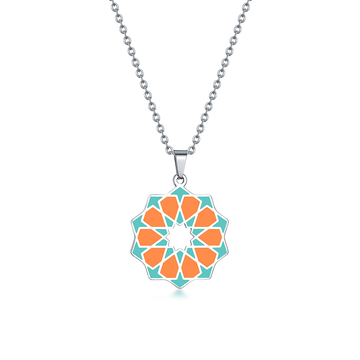 Orange and turquoise islamic art inspired pendant