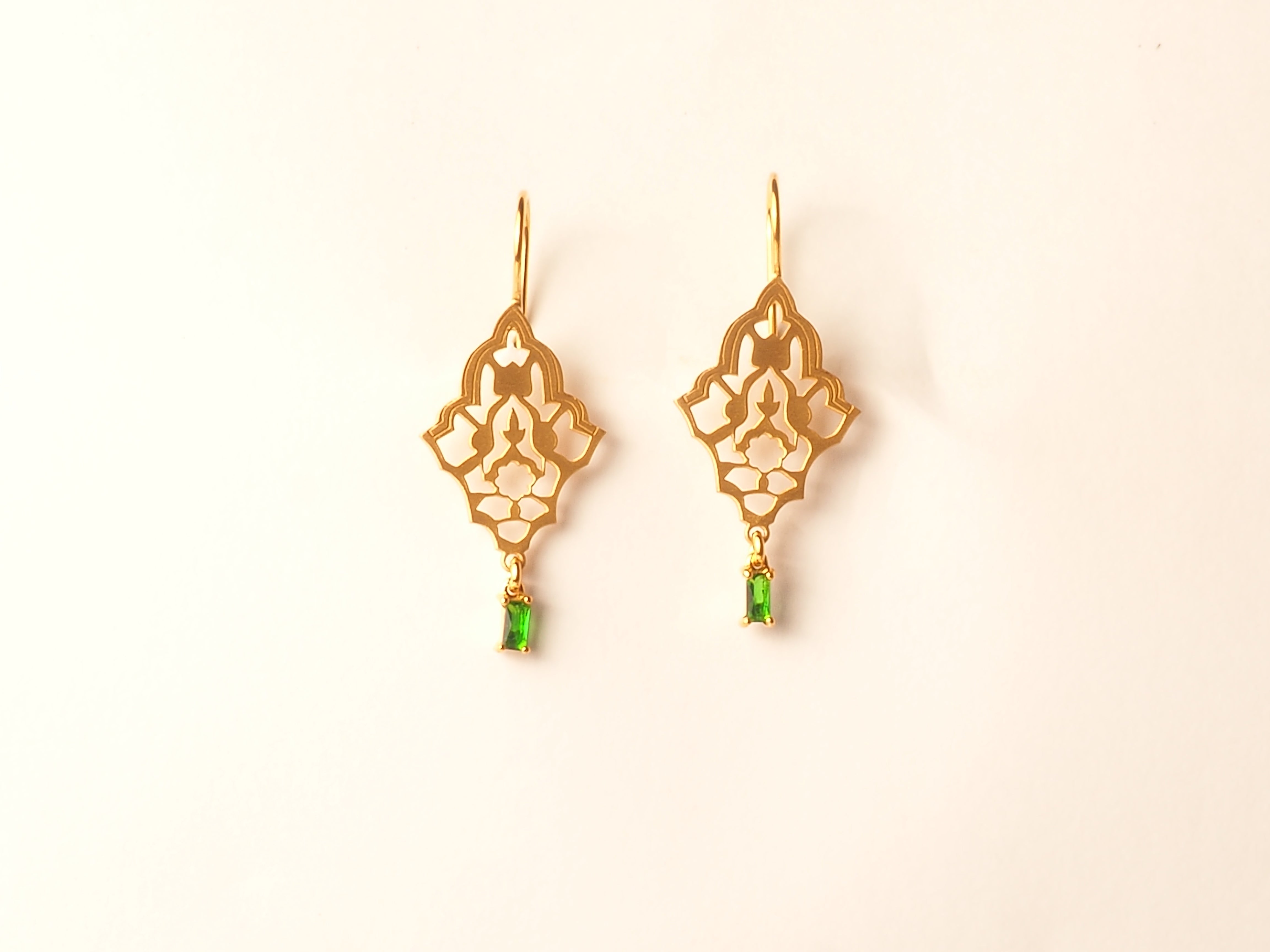 Gold Emerald Hook Earrings