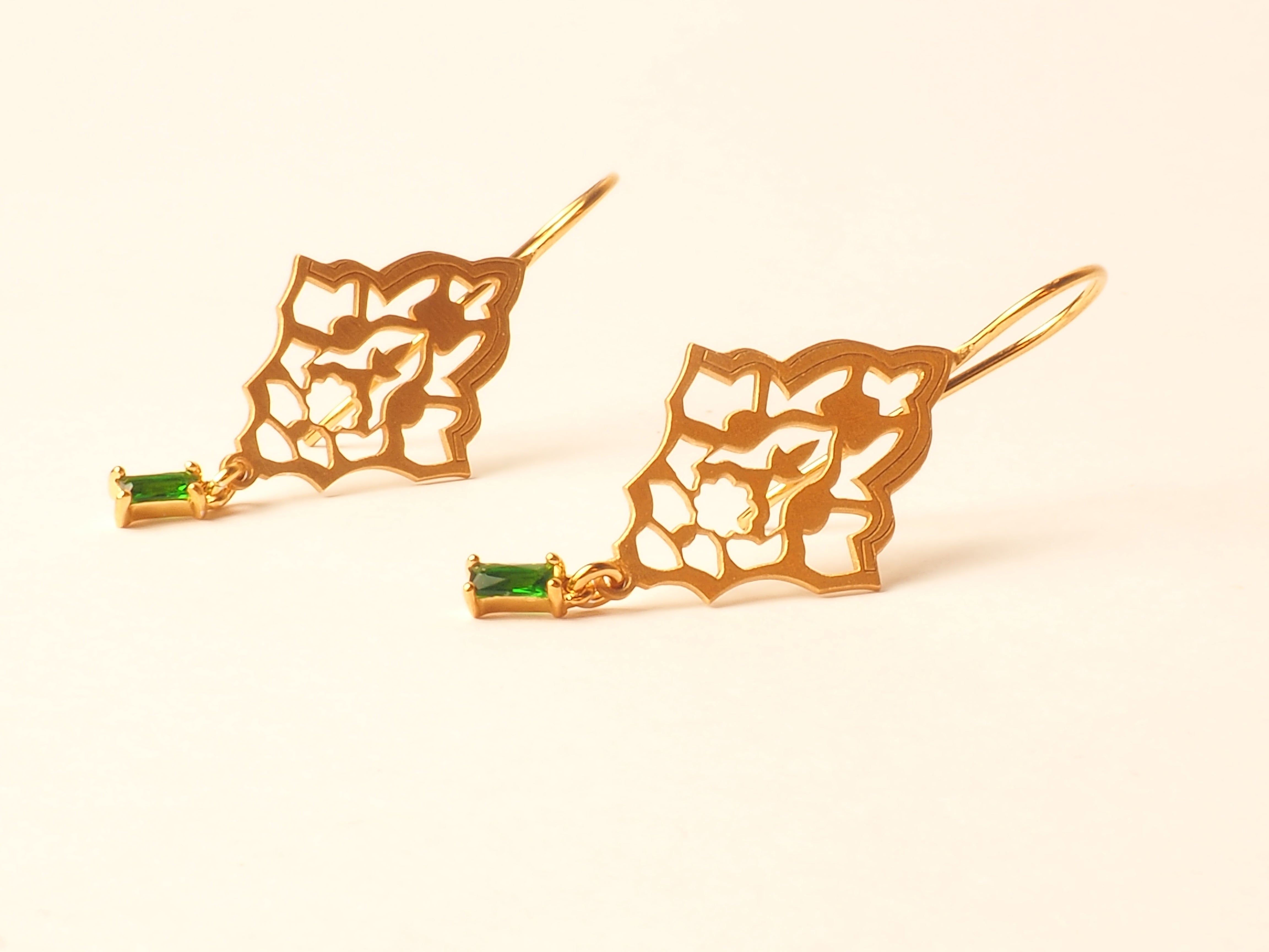 Gold Emerald Hook Earrings