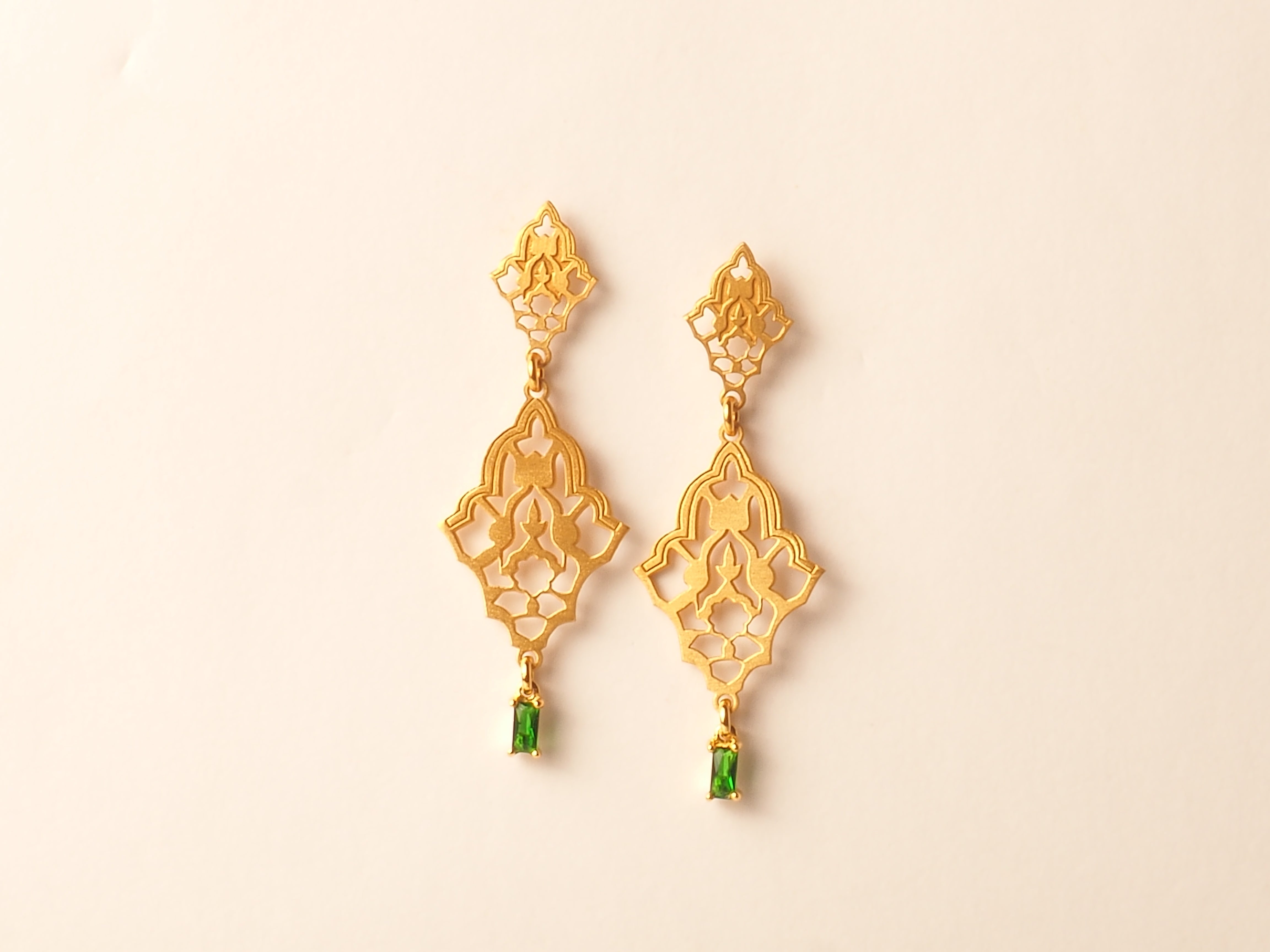 Double Emerald Gold Earrings