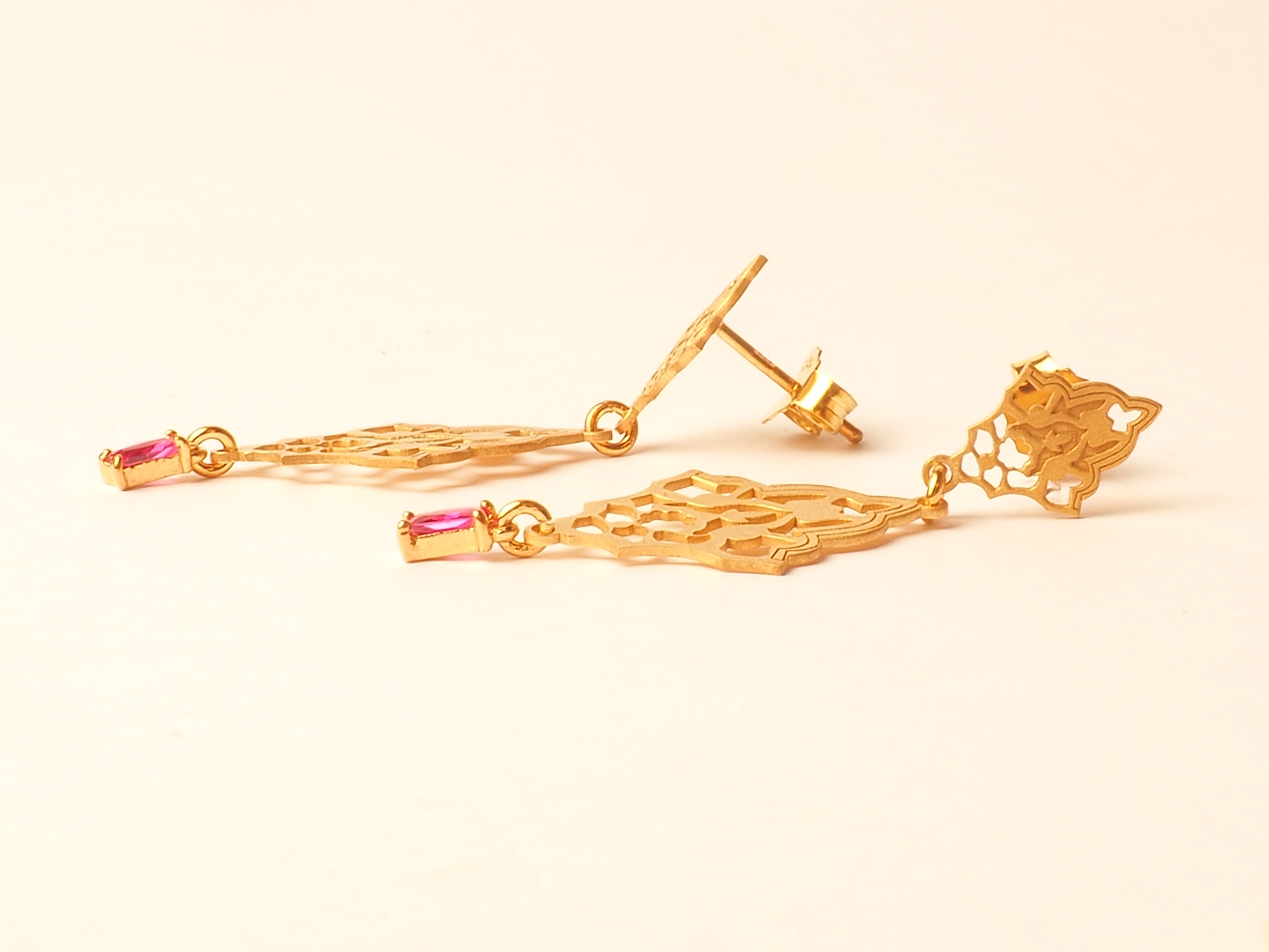 Double Ruby Gold Earrings