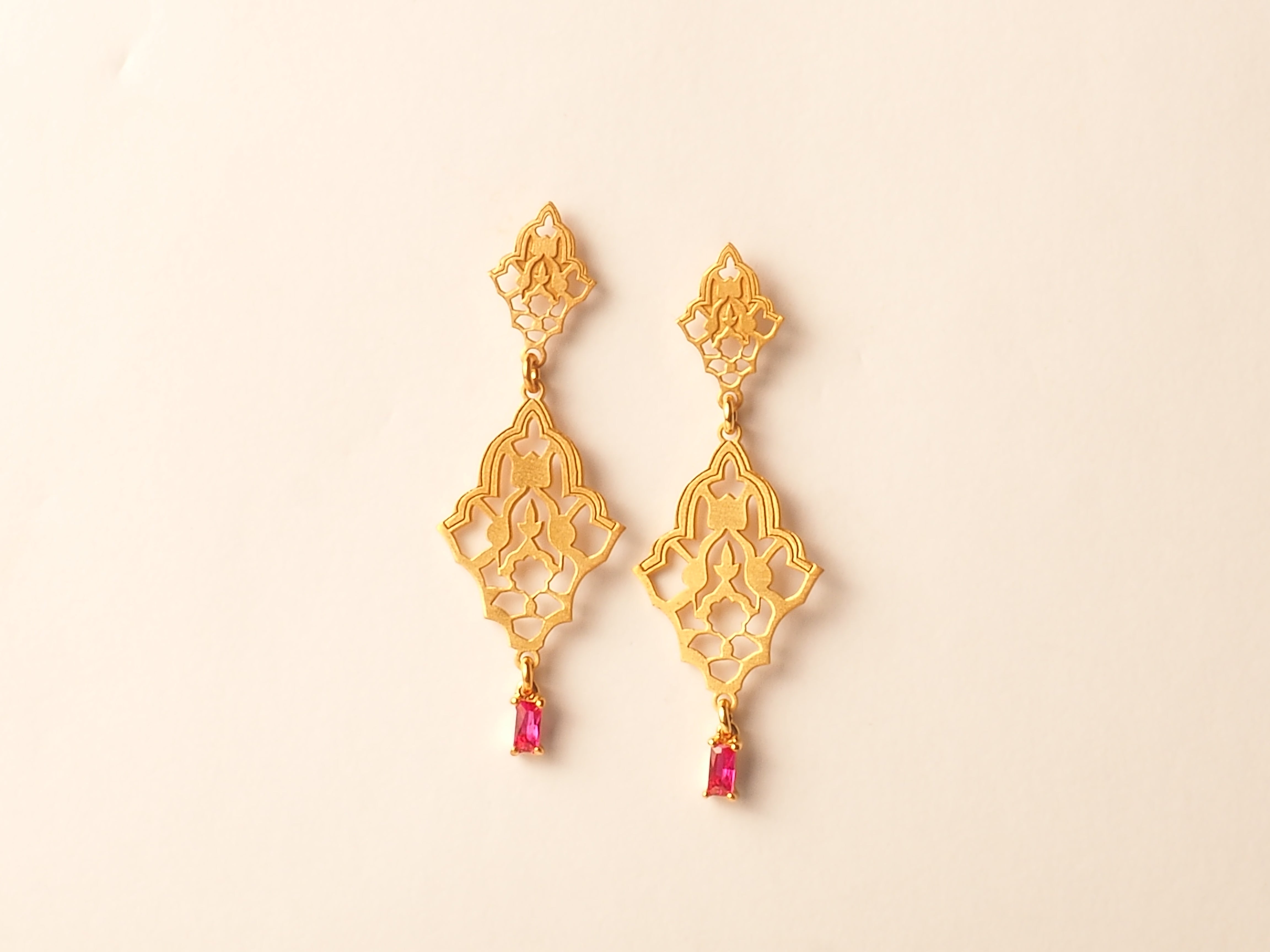 Double Ruby Gold Earrings