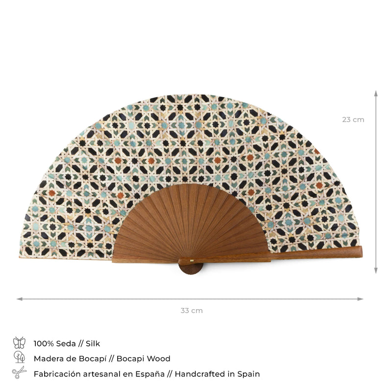 Details of Islamic geometry inspired silk hand fan