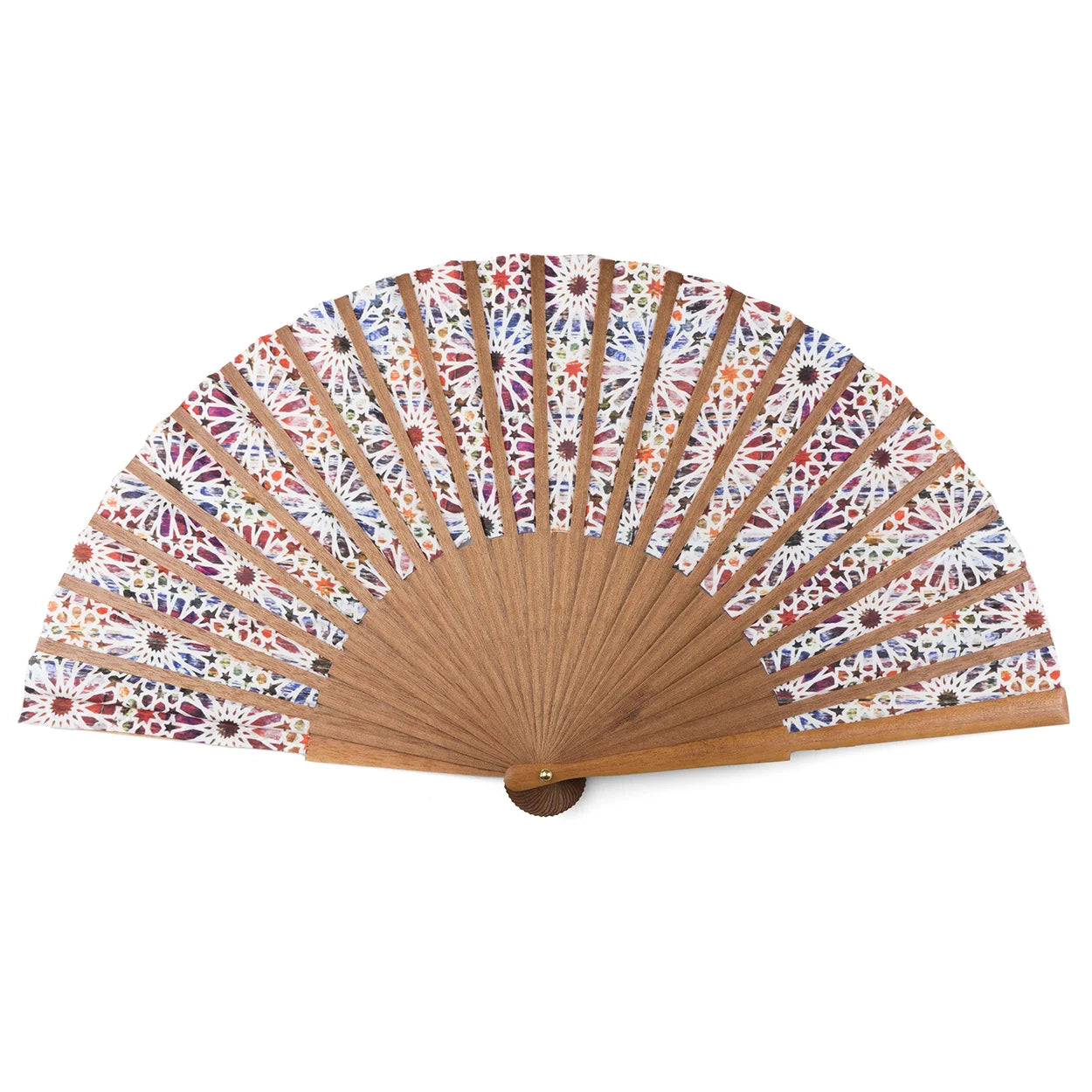 Back side of Spanish tiles inspired silk hand fan