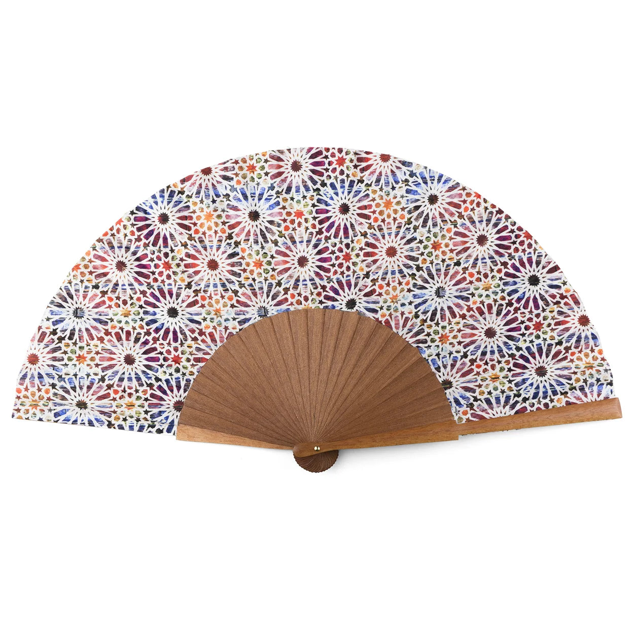 Spanish tiles inspired multicolor silk hand fan