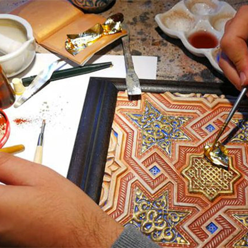 Hand painted plaster art inspired by islamic art