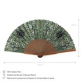 Green and brown silk hand fan with islamic art  inspired print
