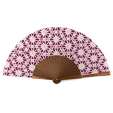 Silk folding fan with pink print inspired by Islamic Art