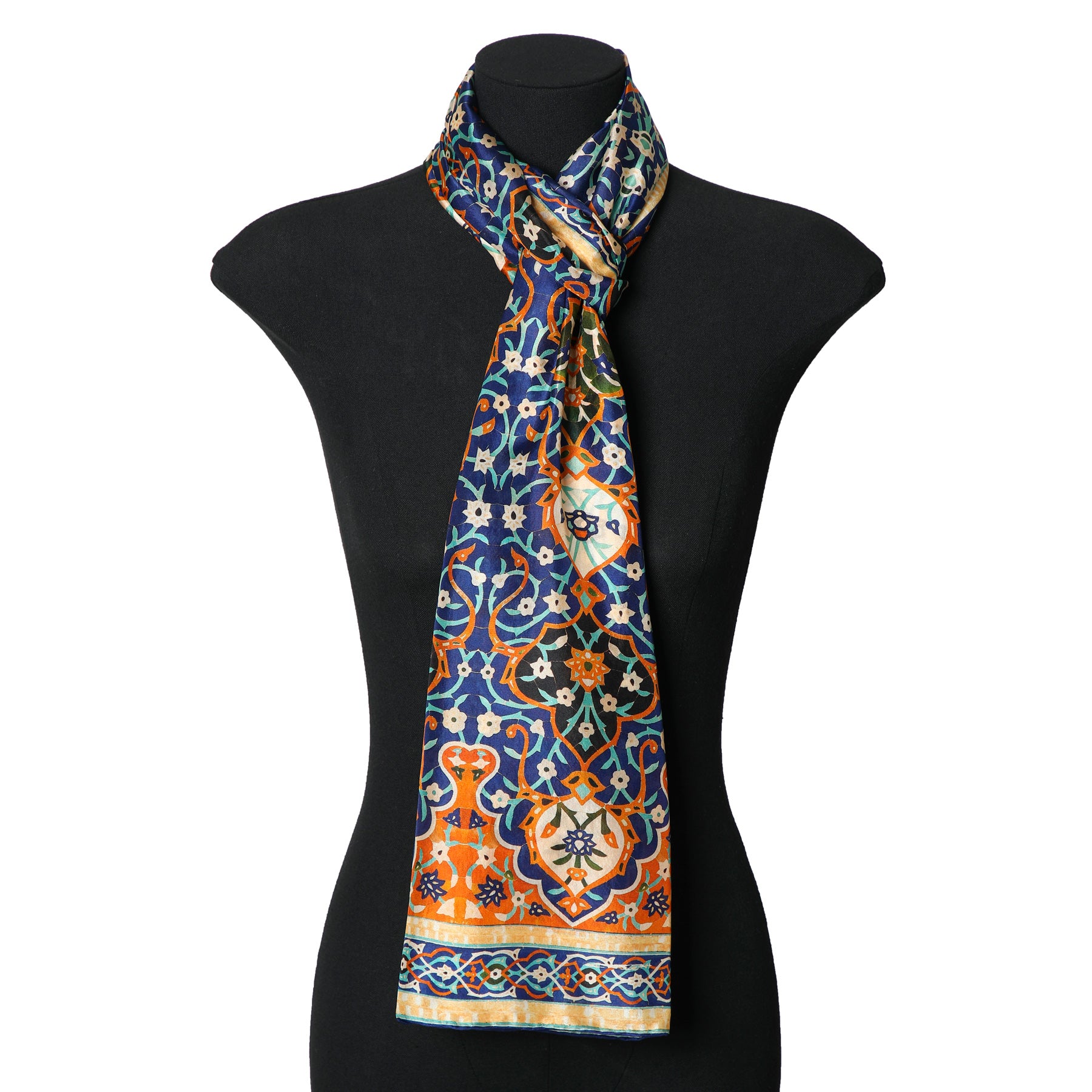 Blue and Orange Silk Scarf Itr - Itr Al-Andalus mosaic print in blue and orange detail 1.