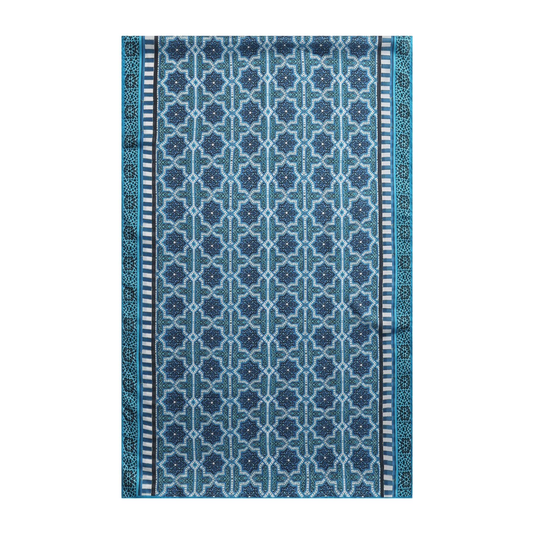 Pañuelo Badi – estampado de mosaico andalusí en azul petróleo, detalle 2