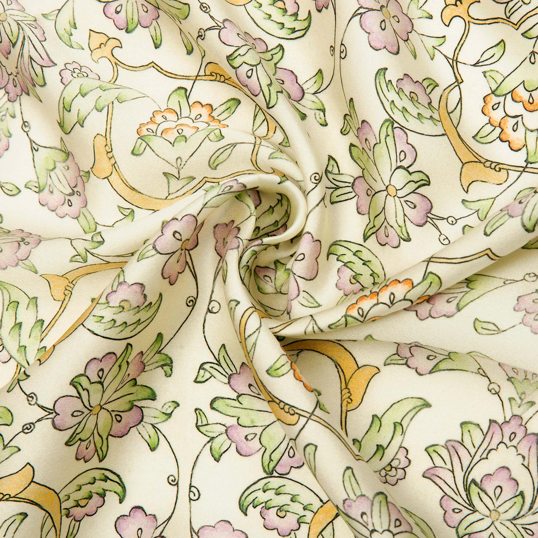 Close-up of the double-sided silk print of the Beige Silk Scarf with Ottoman Print Halkar · Double-Sided