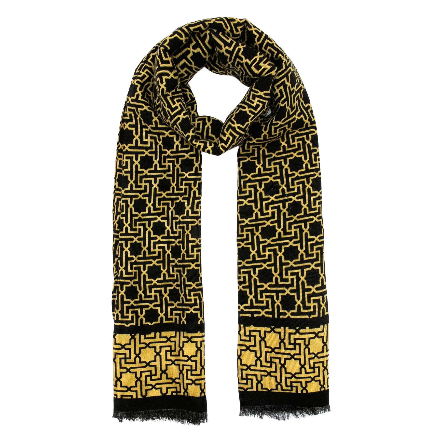 Silk Wool Black and Gold Scarf Rawdah V3