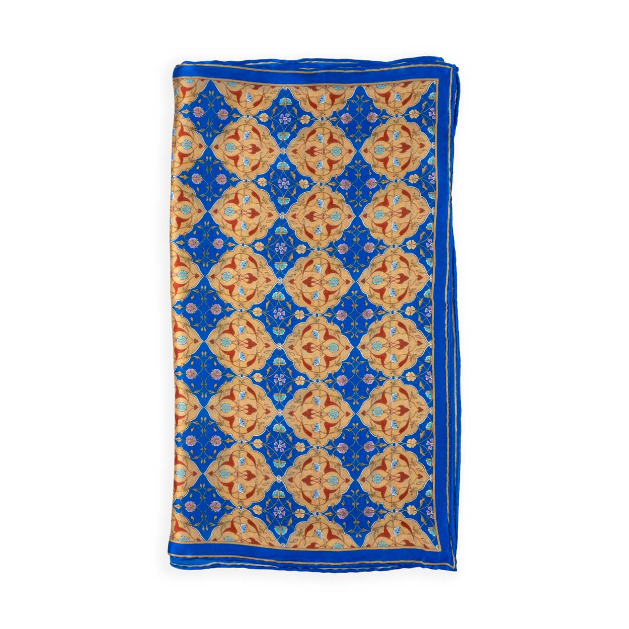 Blue Silk Scarf Ottoman Print Tezship, full view of the print
