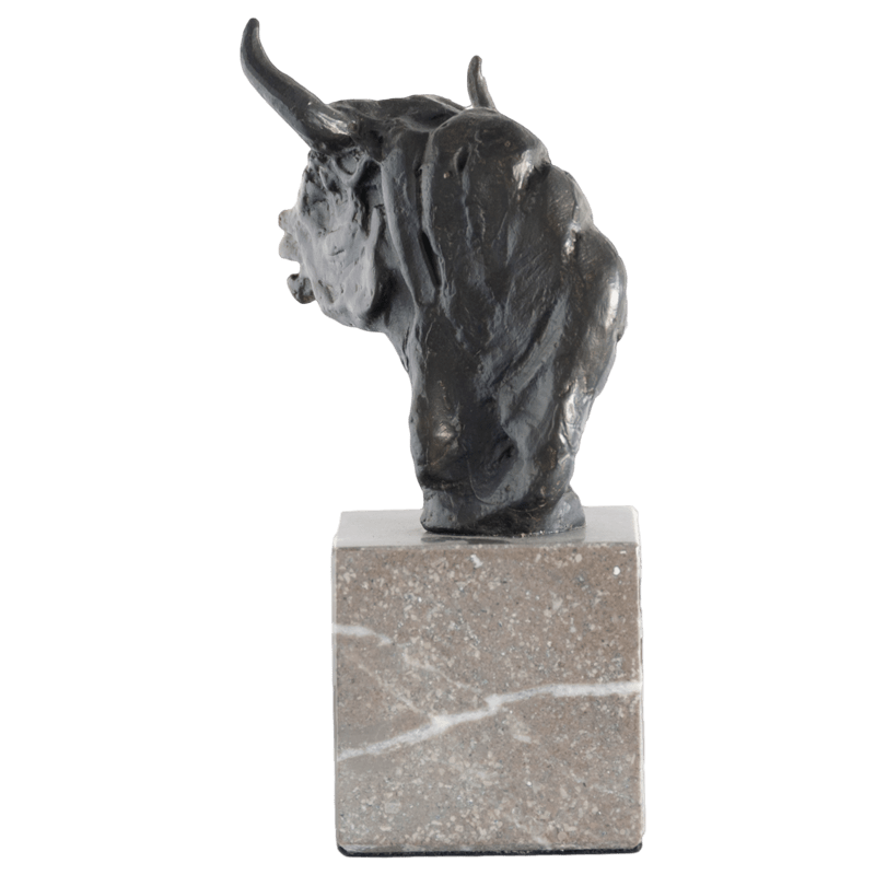 Bulls head sculpture mounted on marble base