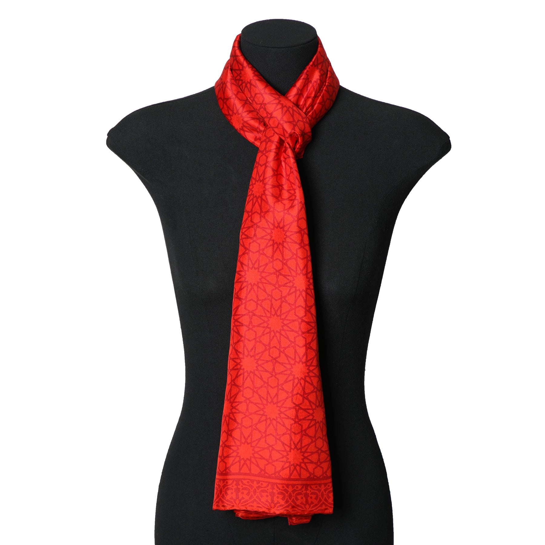Red Silk Scarf Dalila - Dalila Al-Andalus mosaic print in red detail 1.