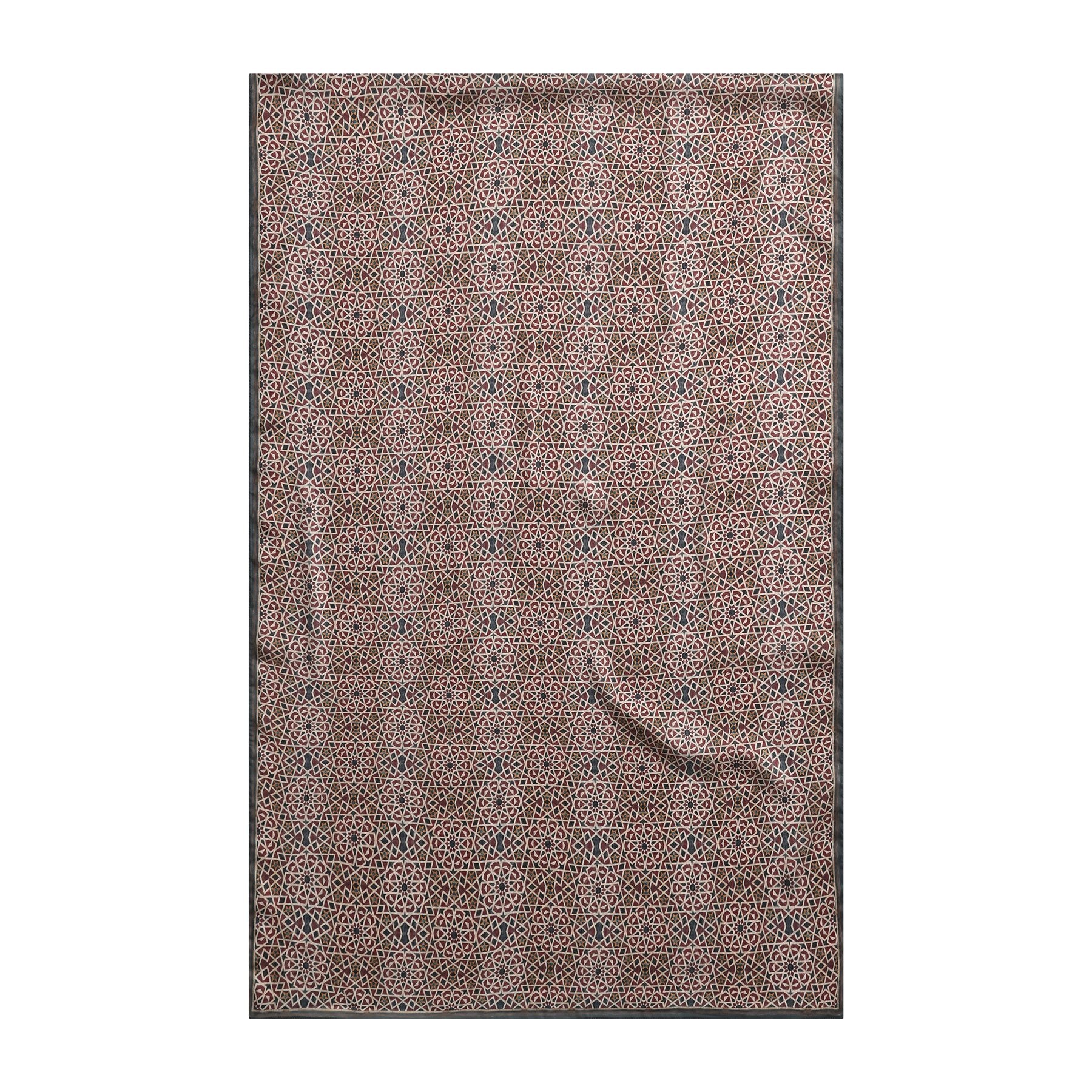 Pañuelo Dimashq – estampado de mosaico andalusí en ciruela y salmón, detalle 2