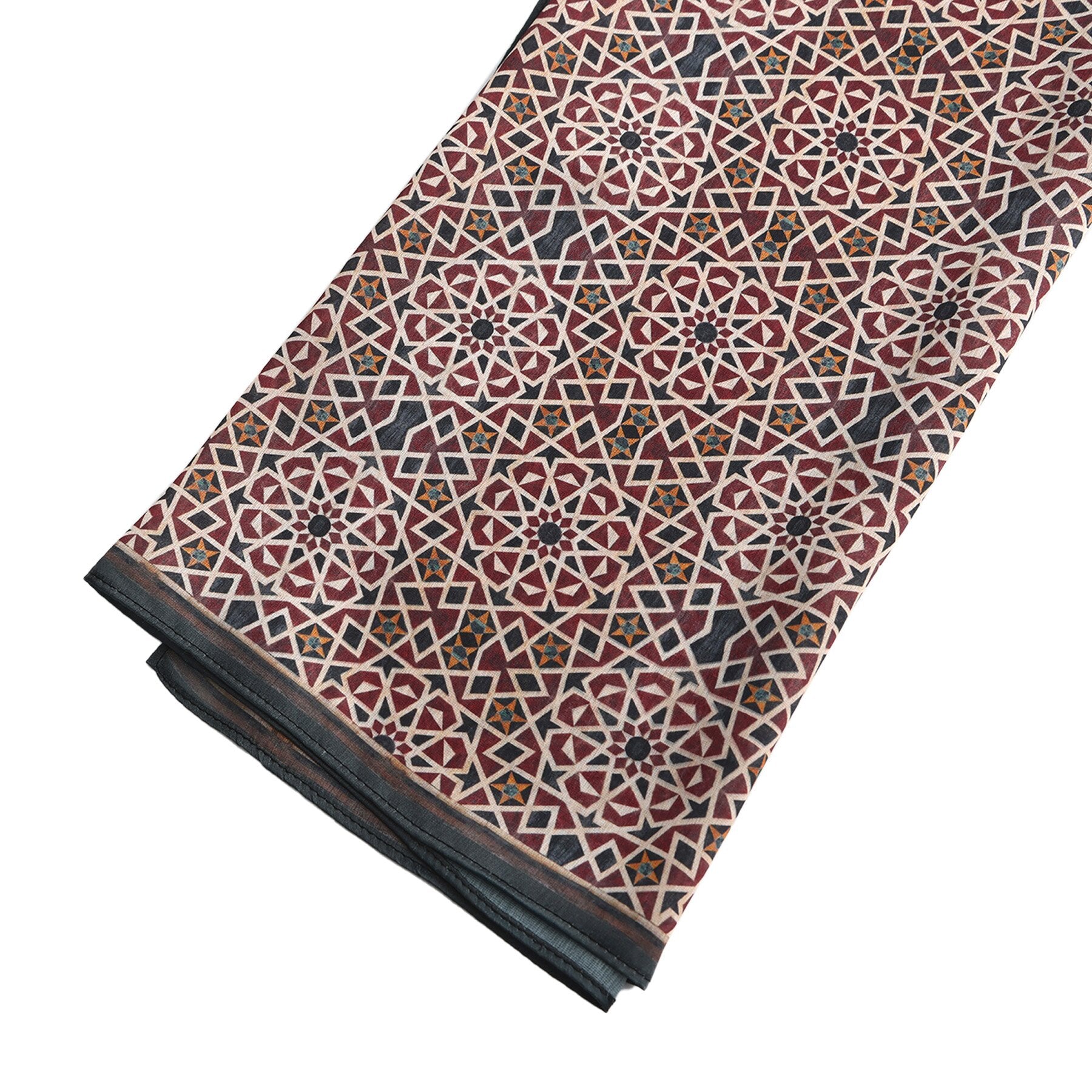 Pañuelo Dimashq – estampado de mosaico andalusí en ciruela y salmón, detalle 7