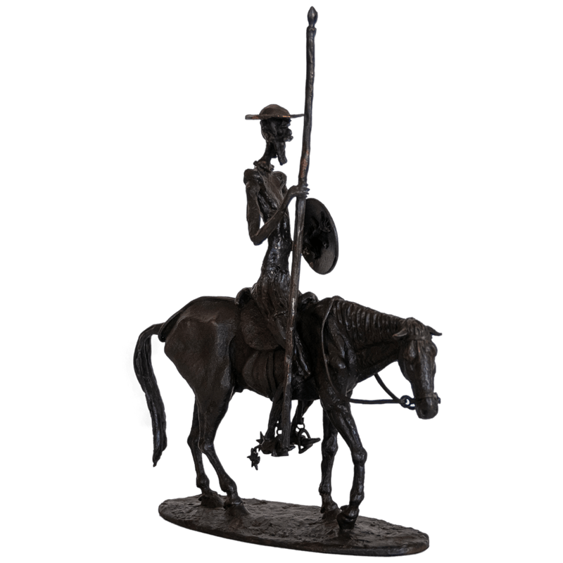 Don Quixote statue made of bronze riding rocinante