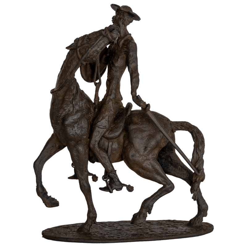 Don Quixote de la Mancha riding rocinante with a sword bronze sculpture