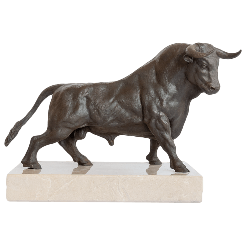 fighting bull bronze sculpture on marble base