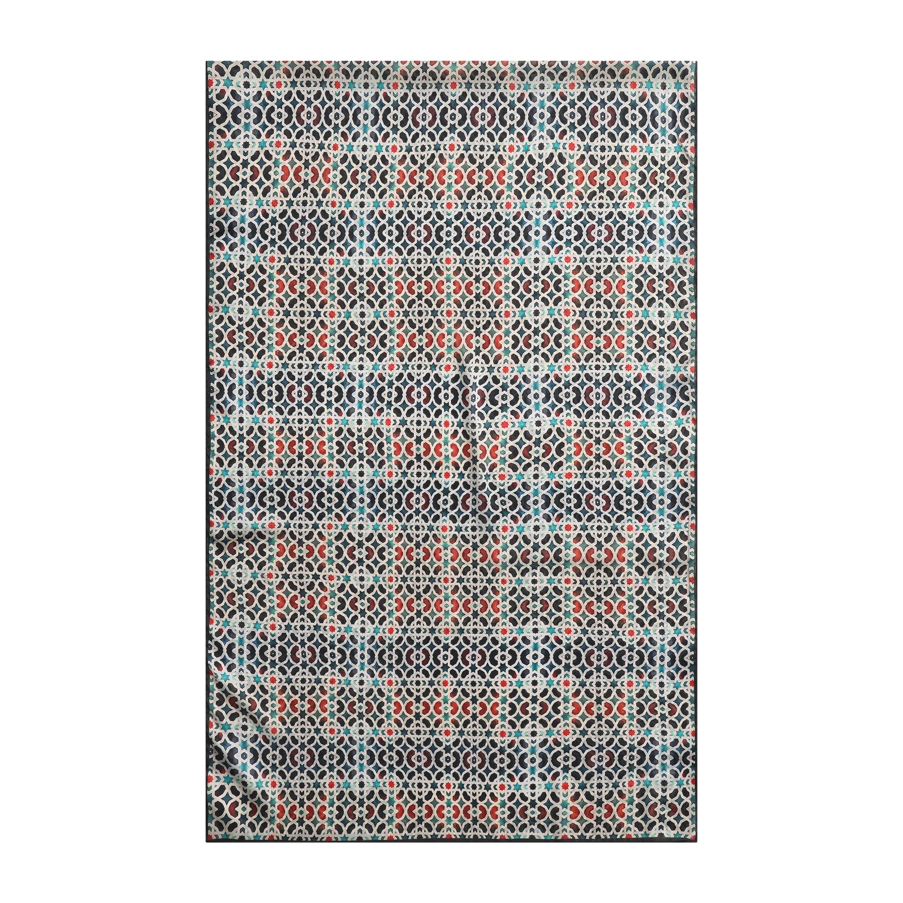 Pañuelo Gannat – estampado de mosaico andalusí en antracita y coral, detalle 1